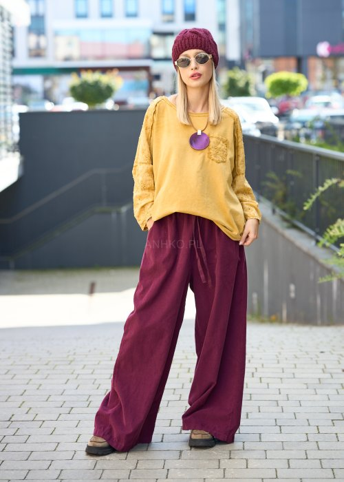 Spodnie sztruksowe Bresco Bordowe